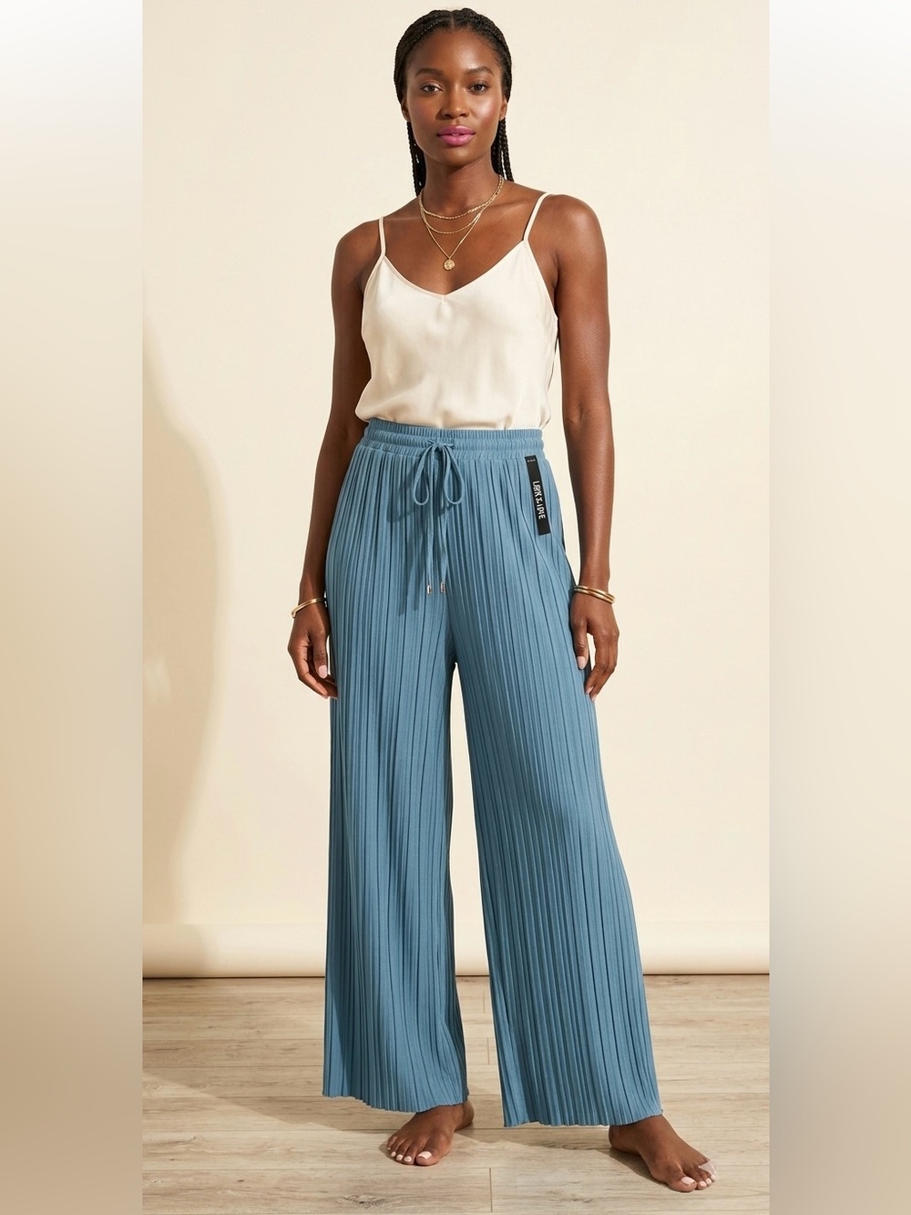 Lock & Love Blue Pleated High Waist Wide Leg Palazzo Pants - Plus Size OS PLUS